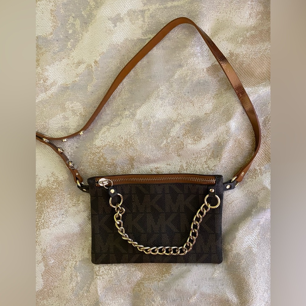 MICHAEL KORS Brown Belt Bag with Chain Small